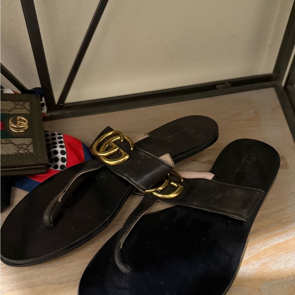 Gucci Shoes - Gucci Black Slides with Gold Buckles